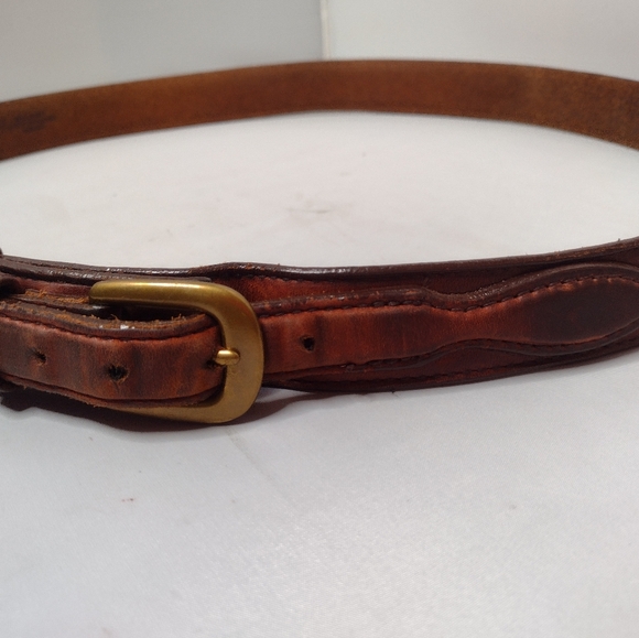 LL Bean Women's Western Leather Belt Brown 30 Brass Buckle Cowboy AA - Picture 5 of 5